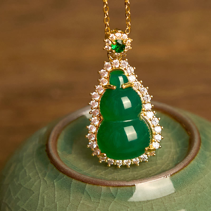 Anhänger Kette Jade Kürbis Grün Gold