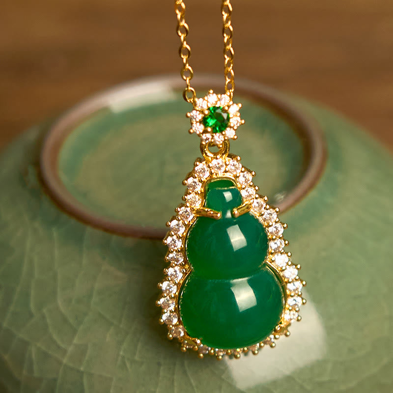Anhänger Kette Jade Kürbis Gold Glänzend