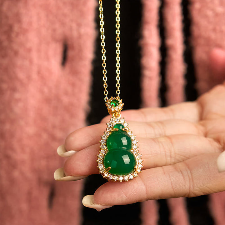 Anhänger Kette Jade Kürbis Tragen Gold