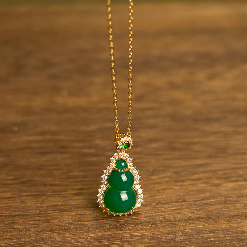 Anhänger Kette Jade Kürbis Holz Gold