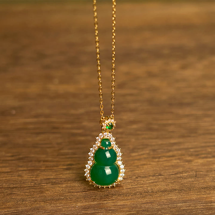 Anhänger Kette Jade Kürbis Holz Gold