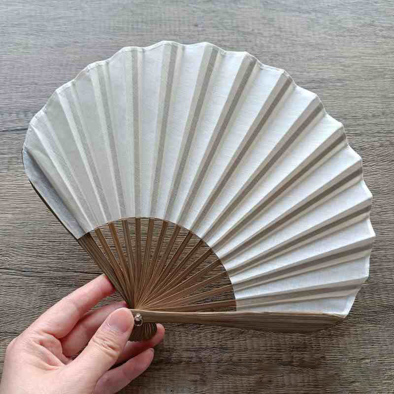 Handfächer Faltbar Bambus Muschelform Retro Rauchweiß