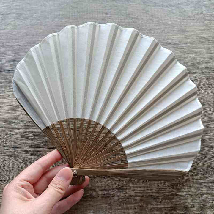 Handfächer Faltbar Bambus Muschelform Retro Rauchweiß