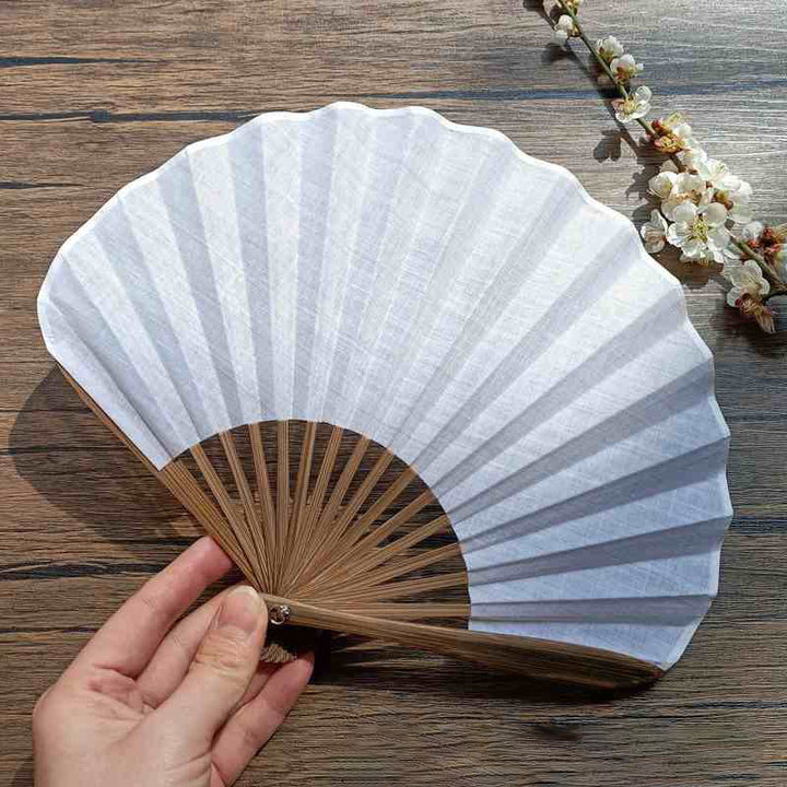 Handfächer Faltbar Bambus Muschelform Retro Weiß