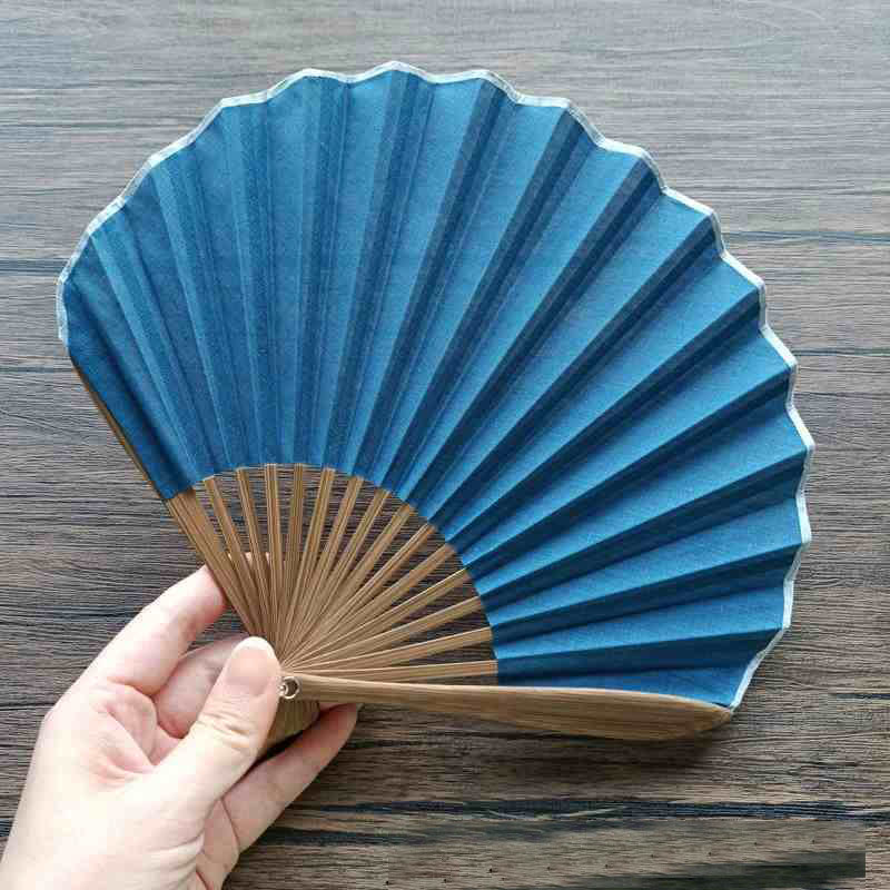 Handfächer Faltbar Bambus Muschelform Retro Azurblau