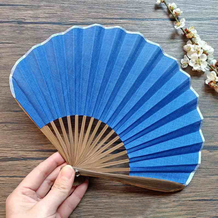 Handfächer Faltbar Bambus Muschelform Retro Blau