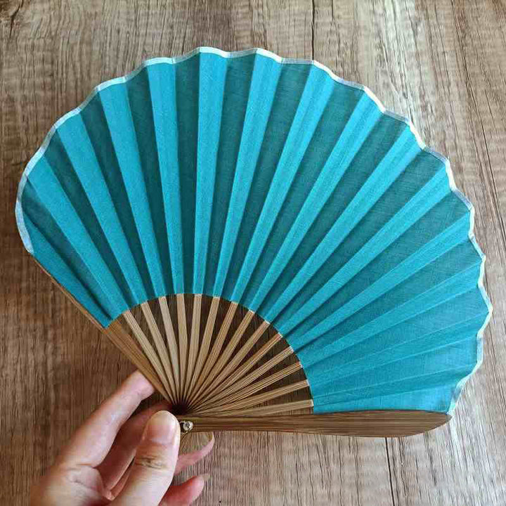 Handfächer Faltbar Bambus Muschelform Retro Himmelblau