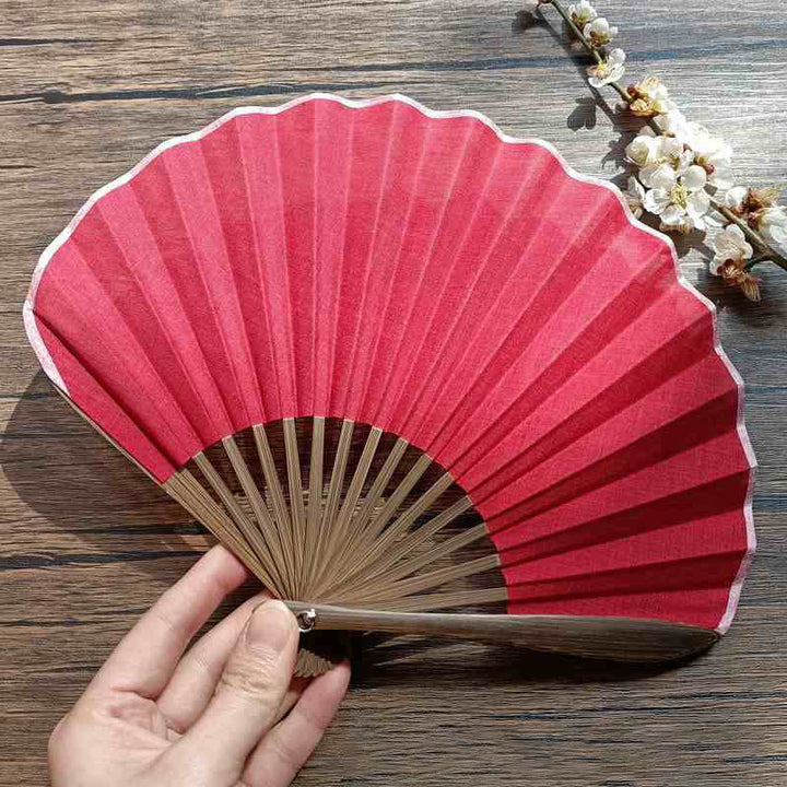 Handfächer Faltbar Bambus Muschelform Retro Rot