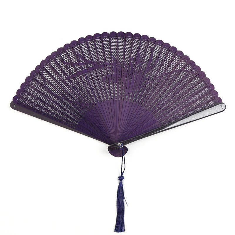 Faltfächer Japan Bambus Durchbrochen Retro Lila Zweige