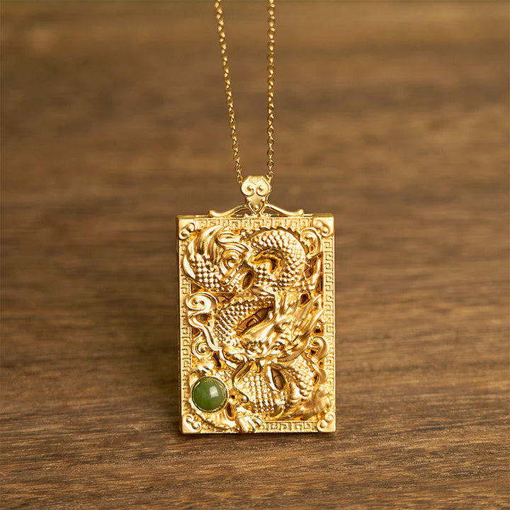 Anhänger Drachen Jade Gold Kette