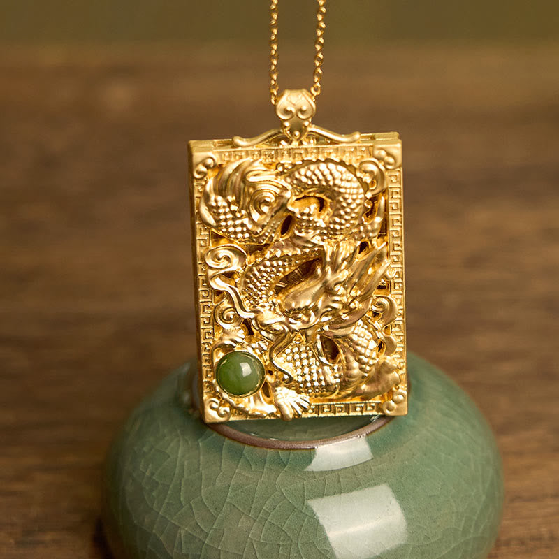 Anhänger Drachen Jade Schutzstein Gold Kette