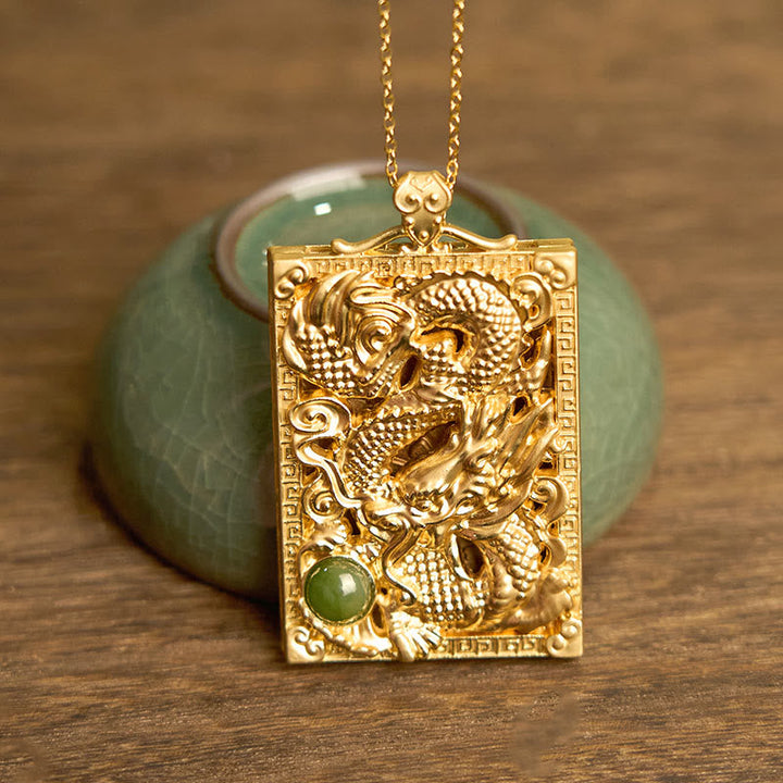 Anhänger Drachen Jade Gold Schmuck Glücksbringer