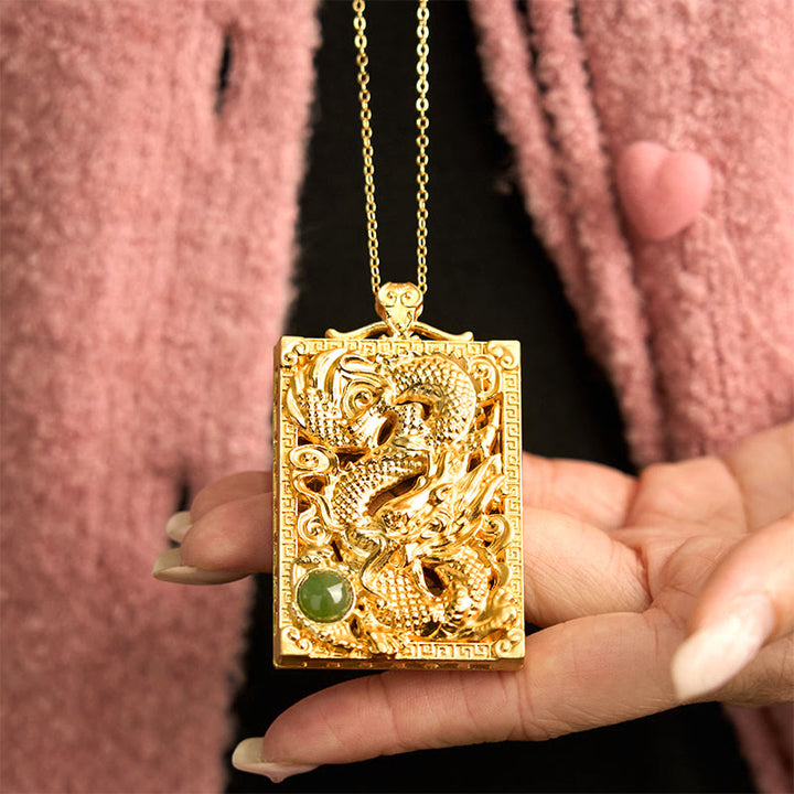 Anhänger Drachen Jade Kette Gold Chinesisch