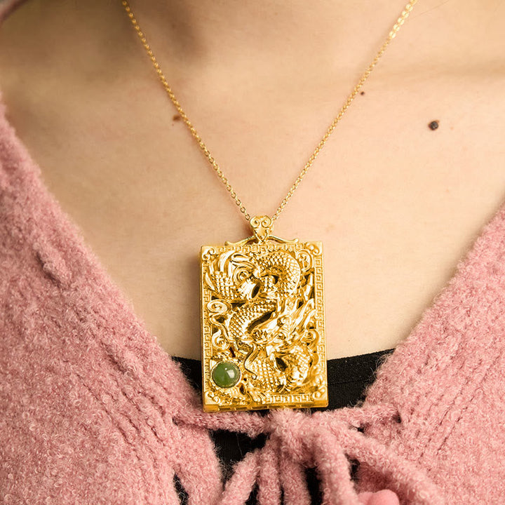 Anhänger Drachen Jade Kette Gold Halskette