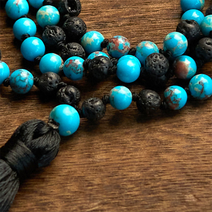Kette Lavagestein Buddha Perlen Türkis Schwarz