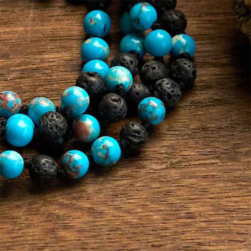 Kette Lavagestein Buddha Perlen Türkis Schwarz