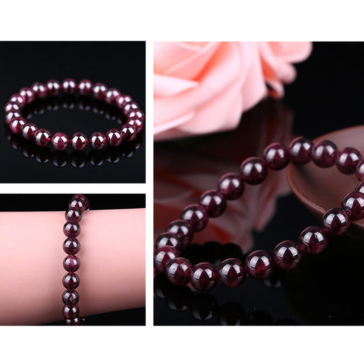 Armband Granat Perlen am Handgelenk elegante rote Naturstein Perlen elastisch