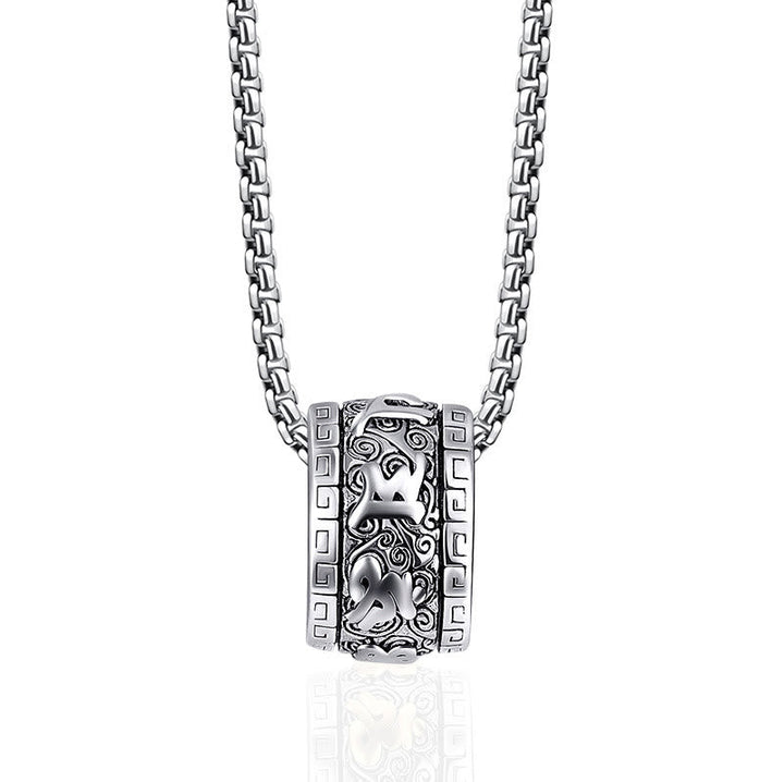 Tibetischer Titanstahl Kette Anhänger silbern mit geometrischem Muster Design
