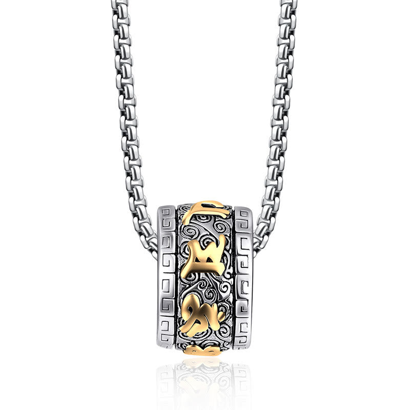 Kette mit eckigem Anhänger Tibetischer Titanstahl goldsilber ornamental