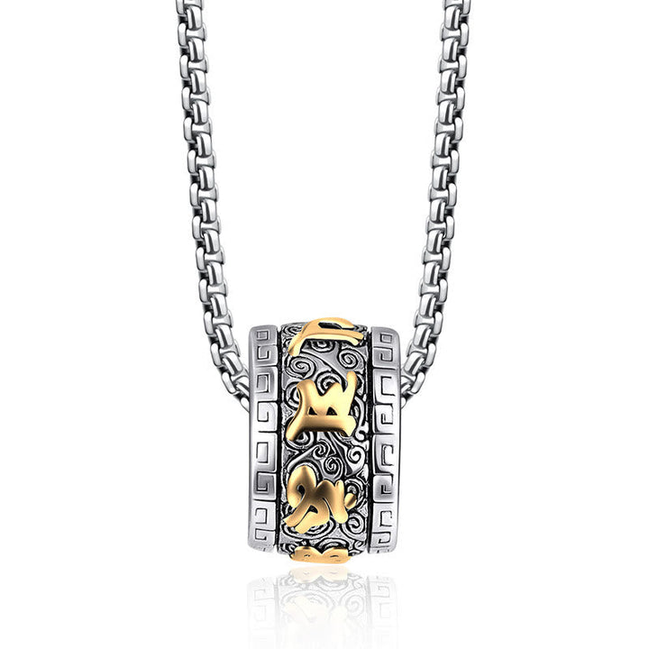 Kette mit eckigem Anhänger Tibetischer Titanstahl goldsilber ornamental