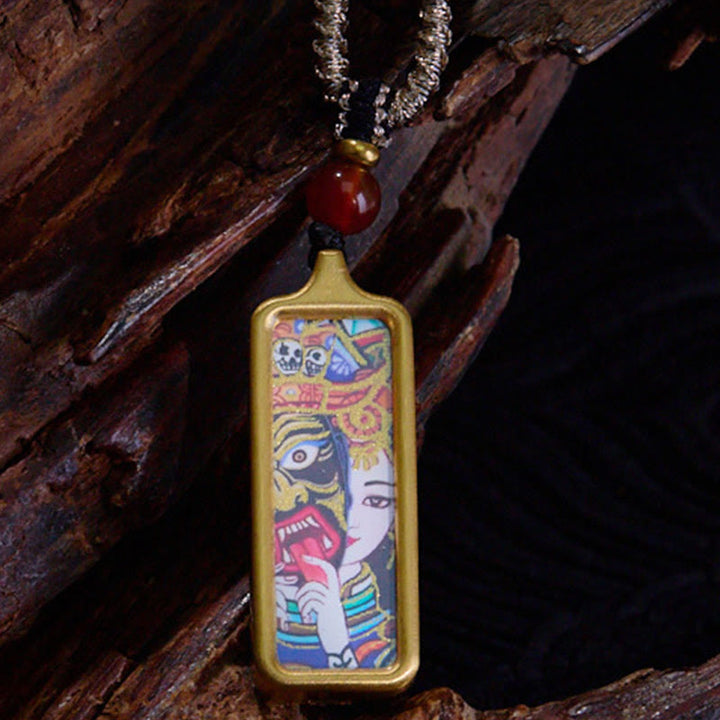 Tigeraugenstein Kette Anhänger Wohlstand bunte Emaille Naturstein Schmuck