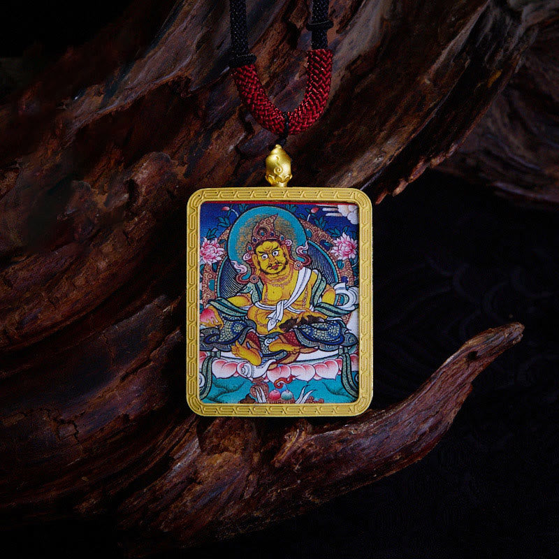 Kette Tibet Amulett Wohlstand rote Perlen goldener Rahmen