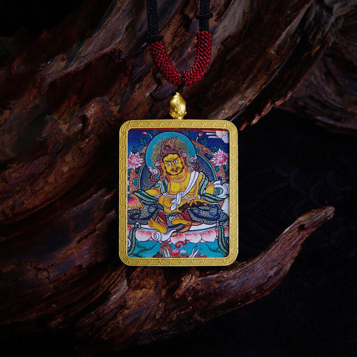 Kette Tibet Amulett Wohlstand rote Perlen goldener Rahmen
