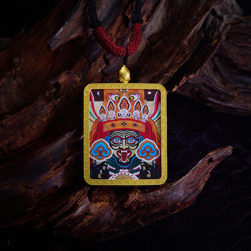 Tibetischer Mahakala Anhänger gold Kette rote Schnur Wohlstand