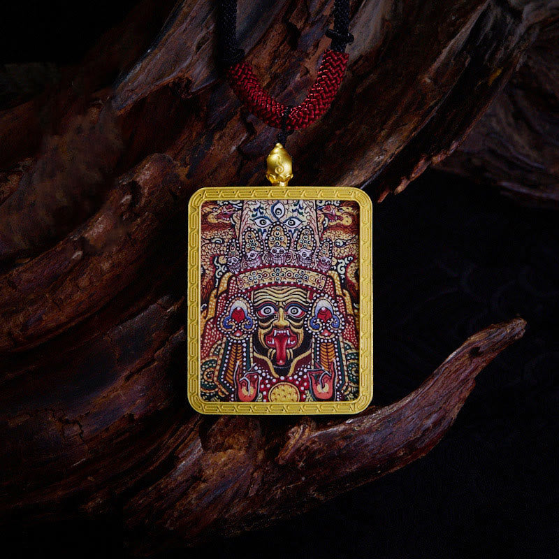 Tibetischer Buddha Anhänger goldener Rahmen Naturstein Meditation Kette