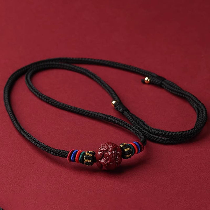 Schwarze Lederband Kette Zinnober Chinesischer Tierkreis Segen roter Stein