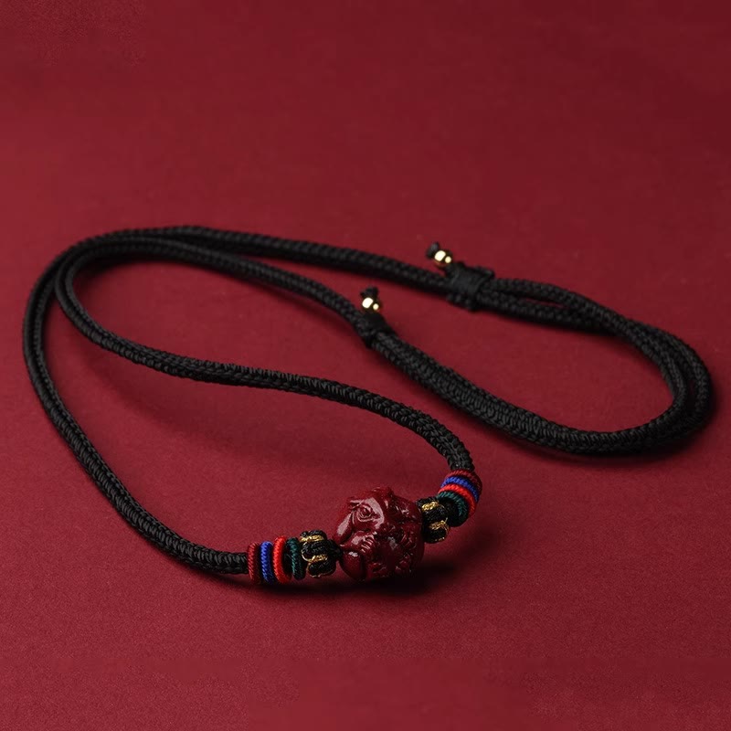 Zinnober Kette Chinesischer Tierkreis Segen roter Naturstein Anhänger schwarze Schnur