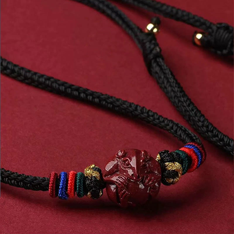 Schwarze Kette Zinnober Chinesischer Tierkreis Anhänger farbige Perlen