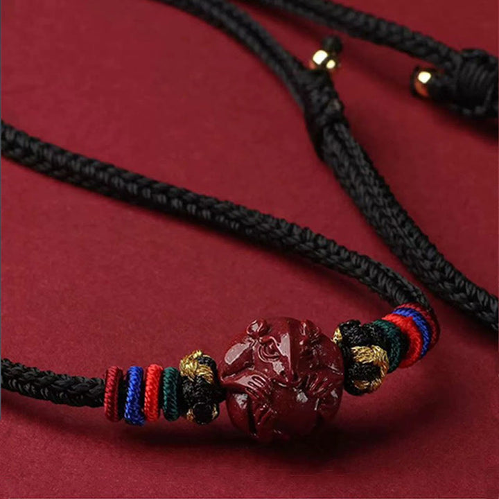 Schwarze Kette Zinnober Chinesischer Tierkreis Anhänger farbige Perlen