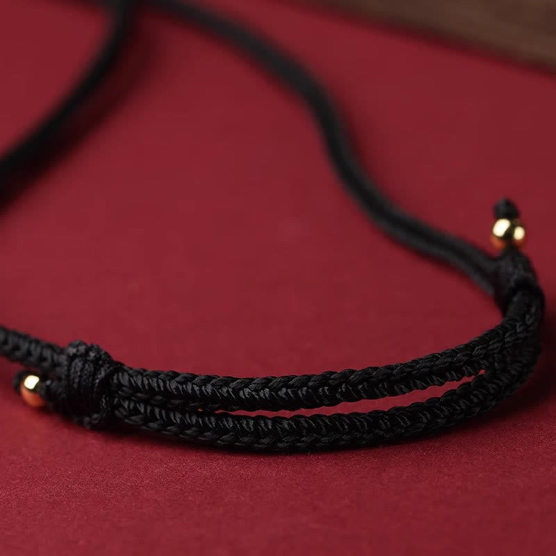 Schwarze geflochtene Kette Zinnober Chinesischer Tierkreis – Segen Goldkappe