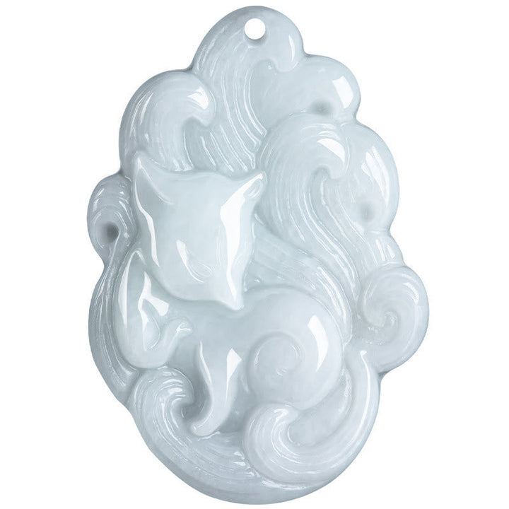 Weiße Jade Anhänger Neunschweif-Fuchs feines Ornament durchsichtig Glück