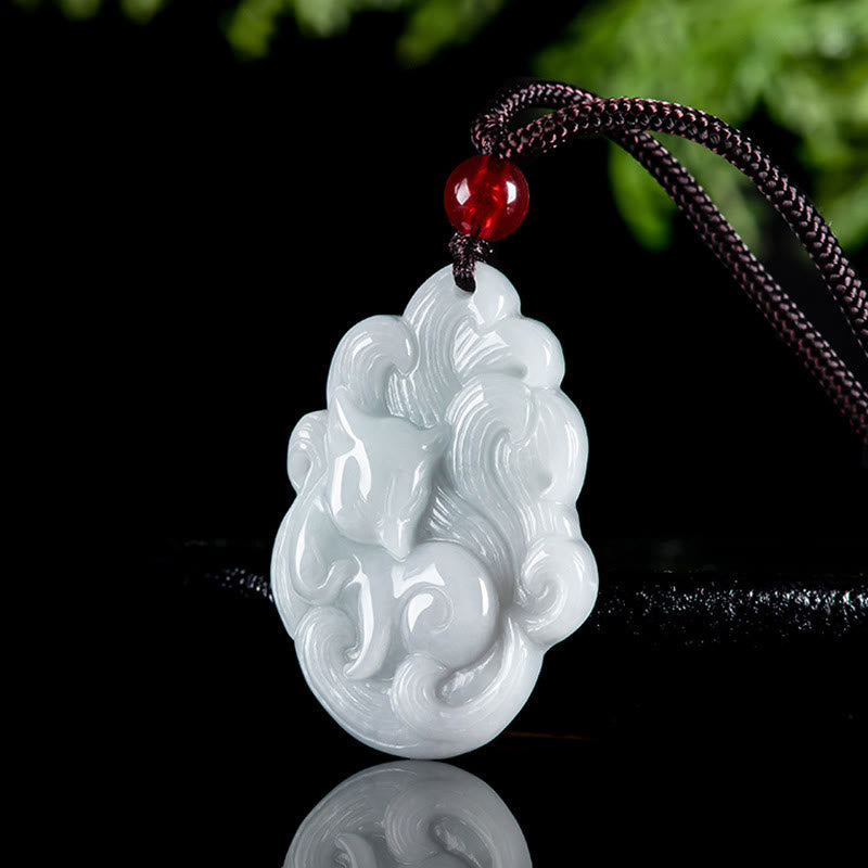 Jade Anhänger Neunschweif-Fuchs Kette Symbol Glück weißer Naturstein