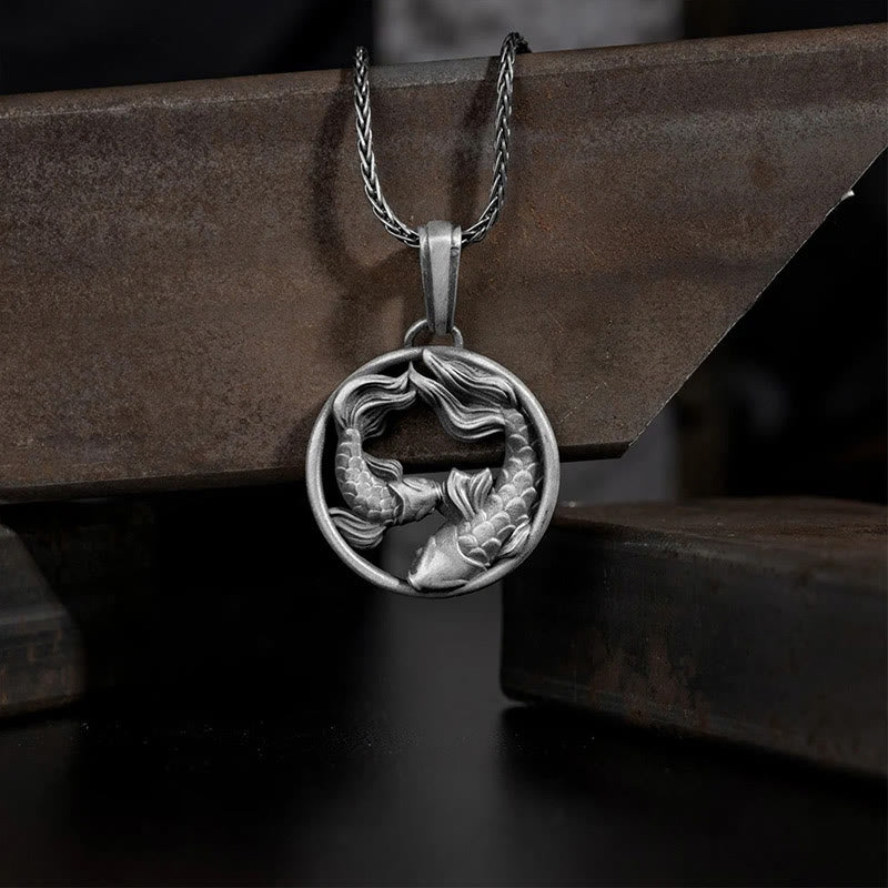 Zinn Kette mit Koi-Fische Anhänger silberne Flechtenkette Wohlstand
