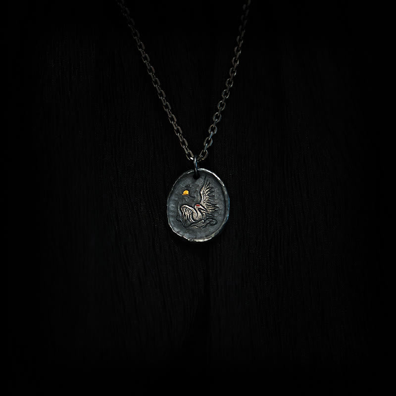 Sterlingsilber Kette mit Kranich Anhänger Harmonie Vogel Relief