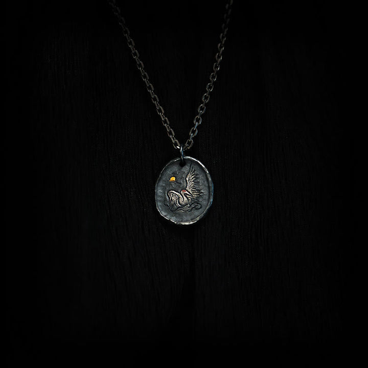 Sterlingsilber Kette mit Kranich Anhänger Harmonie Vogel Relief