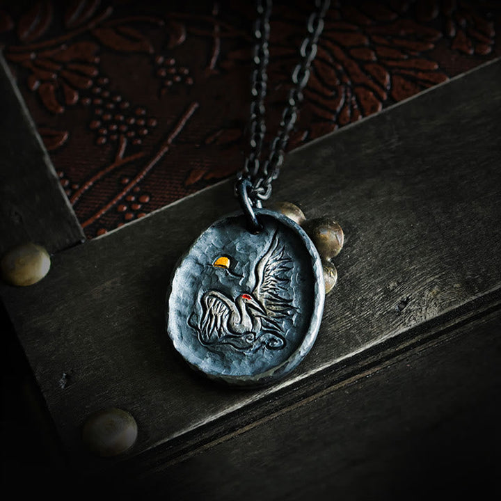 Sterlingsilber Kette mit Kranich Anhänger Gravur Harmonie Ordnung