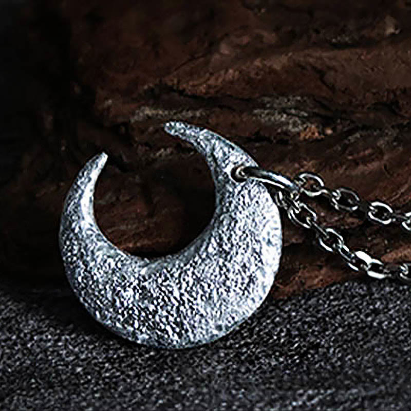 Silberne Mond Kette Sterlingsilber Anhänger strukturiert Gelassenheit Schmuck