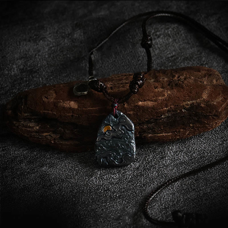 Schwarze Kette schwarzer Adler Anhänger Naturstein Edelstein Schutz