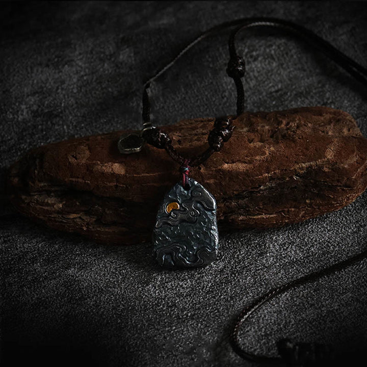 Schwarze Kette schwarzer Adler Anhänger Naturstein Edelstein Schutz