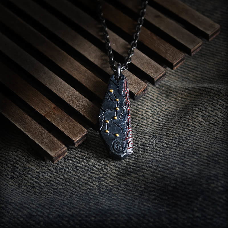 Kette Sterlingsilber schwarzer Stein Anhänger Großer Wagen Konstellations Design