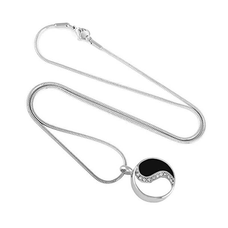 Titanstahl Kette schwarzer Onyx Anhänger mit Strass Kristallen