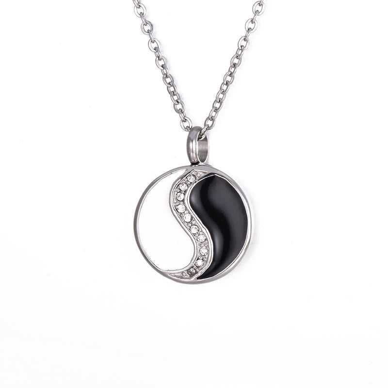Silberne Yin Yang Anhänger Kette Titanstahl mit Kristallen