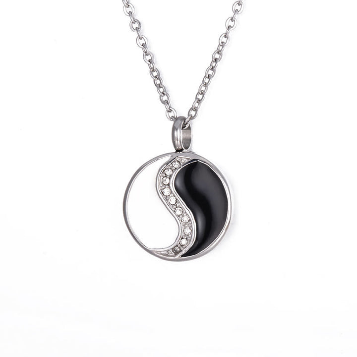 Silberne Yin Yang Anhänger Kette Titanstahl mit Kristallen