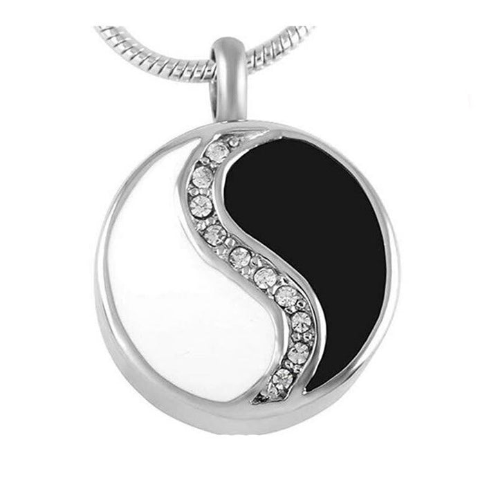 Silber Yin Yang Anhänger Kette Titanstahl mit Kristallen Schmuck