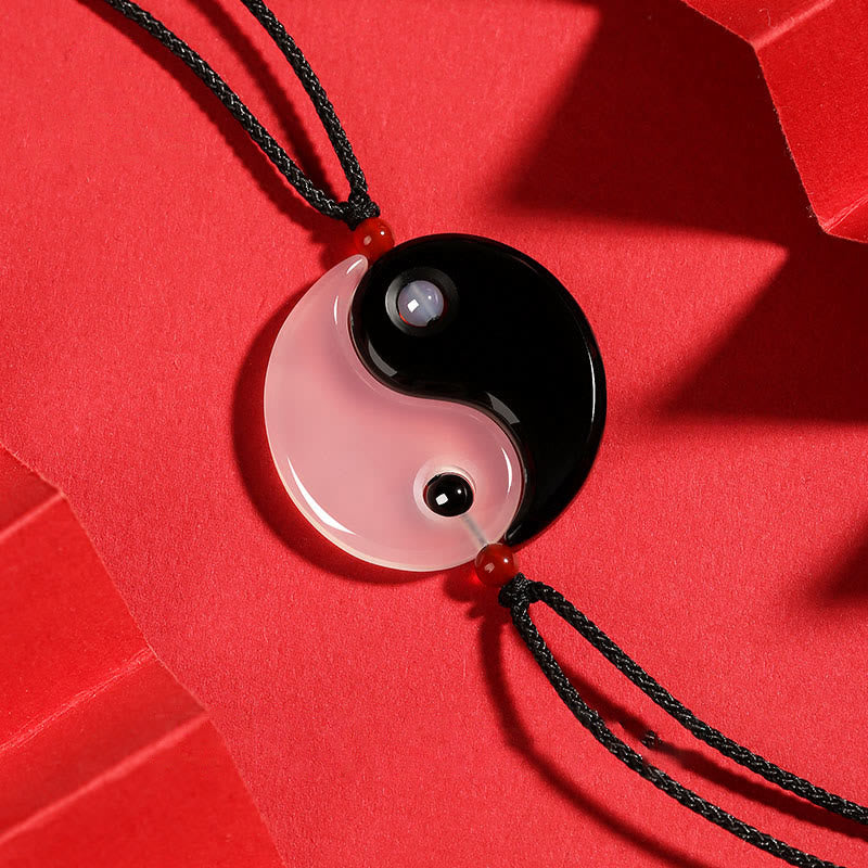 Schwarz rosa Yin Yang Anhänger schwarze Kette Edelstein