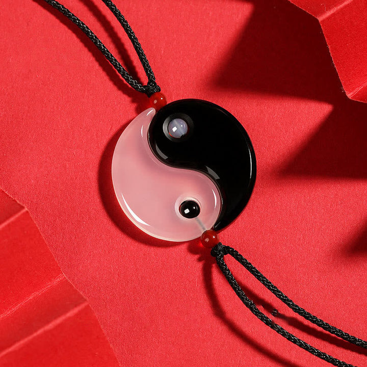 Schwarz rosa Yin Yang Anhänger schwarze Kette Edelstein